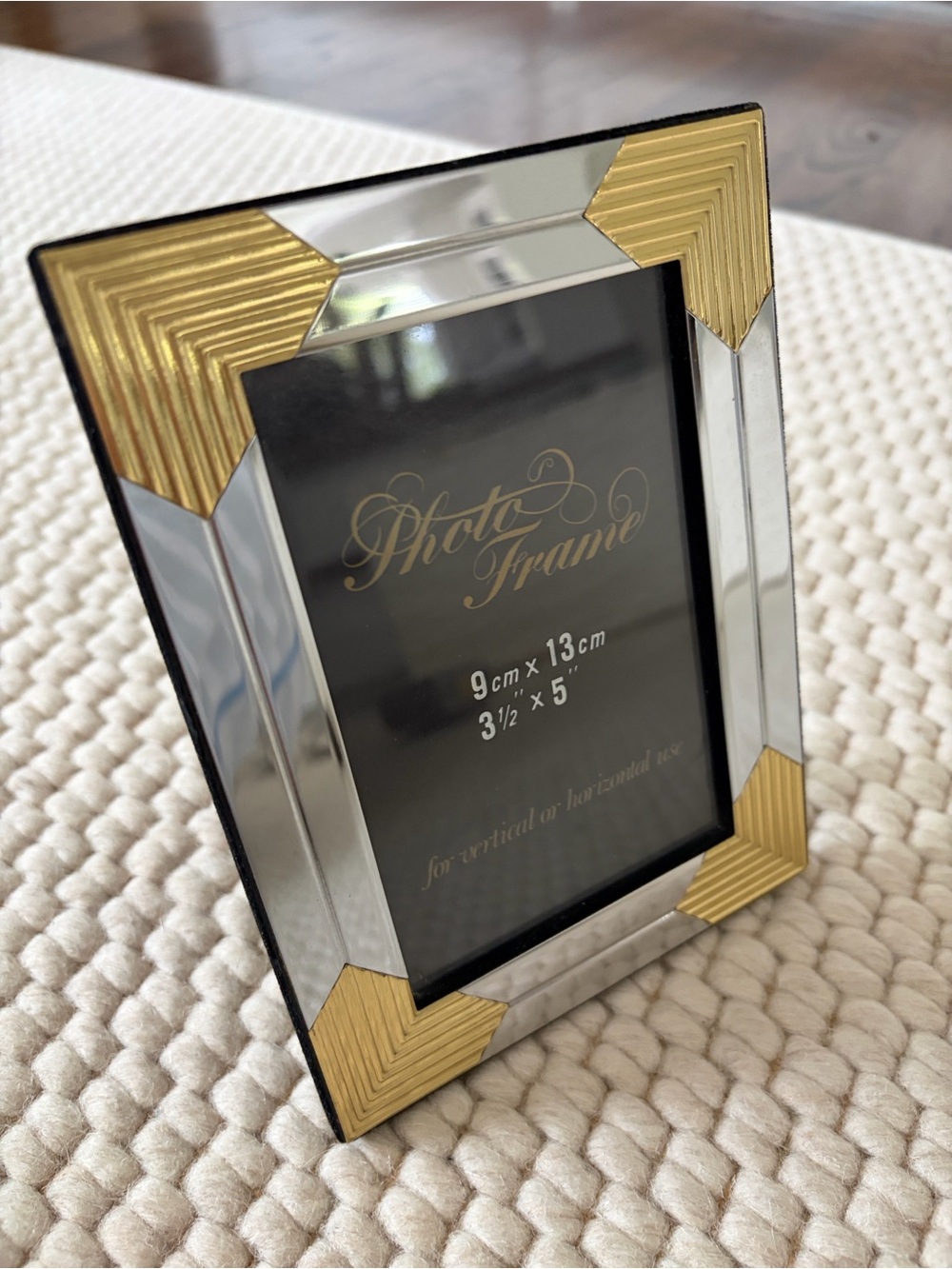 Vntage Art Deco Style Silver Tone with Gold Corners  3-1/2 x 5 Picture Frame